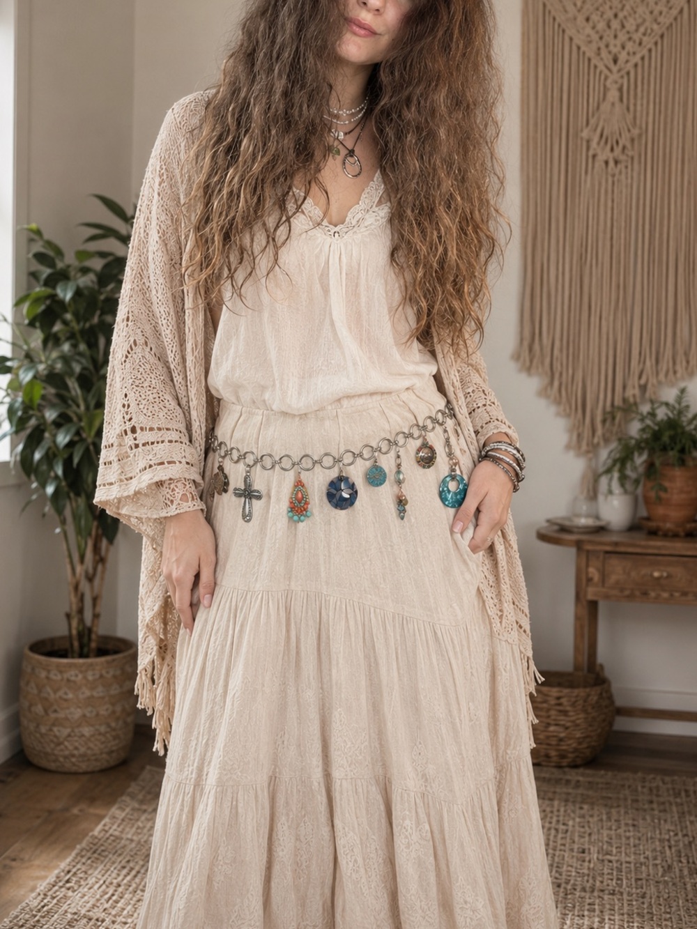 #125. Handmade Upcycled Boho Belt Chain with Detachable Pendants -One of a Kind